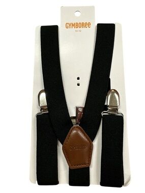 Gymboree Black Suspenders with Brown Leather Patch Boys 10-12 NWT